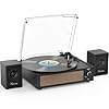 Trynnay Giradischi con altoparlanti passivi da scaffale, giradischi vintage per dischi in vinile, lettori LP, 3 velocità, ingresso AUX wireless per cuffie, arresto automatico