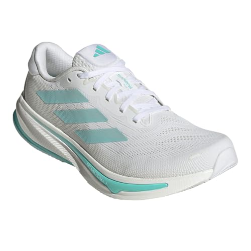 Image of Adidas, Mens, Supernova Rise 2 Running Shoes, White /Zero Metallic /Flash Aqua, 8.5, D - Medium