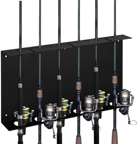 Soulchen Ice Fishing Rod Holder for Wall or Ceiling Mounted Fishing Pole Holders 5 Rod Holders for Fishin 1.5 mm Thick Sturdy Iron Vertical Rods Organizer for Garage Indoor Outdoor, 15.7 x 2