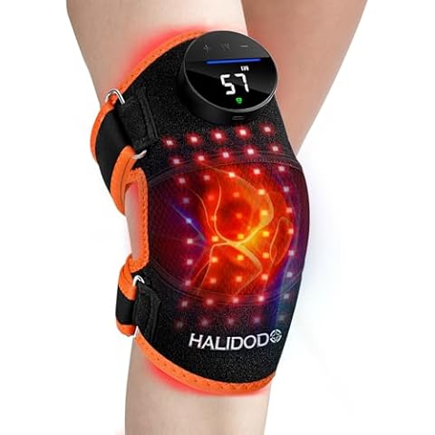 HALIDODO Red Light Therapy Knee Brace, Knee Massager with 4 Vibration Areas, Rechargeable Controller, 660nm & 850nm Red Light Therapy Heated Device for Knee/Joint/Elbow/Shoulder Cover