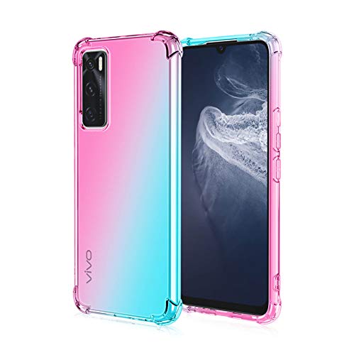 GOGME Coque pour Vivo Y70 / V20 Se Coque, Étui en Gradient Color TPU Case Cover, [Coins Renforcés] Housse de Protecteur Transparente Antichoc Souple TPU Silicone Bumper (Rose/Vert)