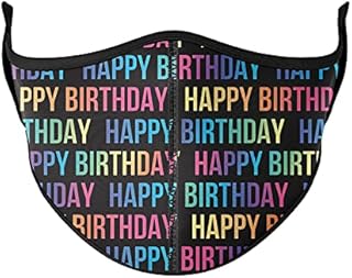 Top Trenz Reusable Face Mask Made with Stretch Cloth for Everyday Use - Indoor/Outdoor Face Cover - Happy Birthday Black Background- One Size Fits Most Ages 8+