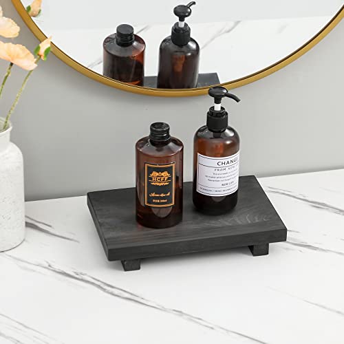 Bathroom Counter Organizer Wooden Decorative Trays Rectangular Soap Holder Plant Stand For Bathroom, Kitchen, Lotion Bottle, Cosmetic, Retro Black #TOP1