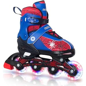 Nattork Adjustable Children's Inline Skates with PU Flash Wheels, Fun Inline Skates with Light-up Wheels, for Ages 4-12, Indoor/Outdoor Birthday Gift for Beginners,Kids and Youths Ages 4-12