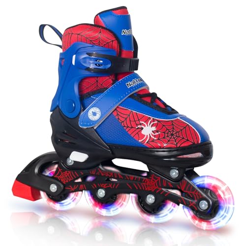 Nattork Adjustable Children's Inline Skates with PU Flash Wheels, Fun Inline Skates with Light-up Wheels, for Ages 4-12, Indoor/Outdoor Birthday Gift for Beginners,Kids and Youths Ages 4-12 8-12 5-8