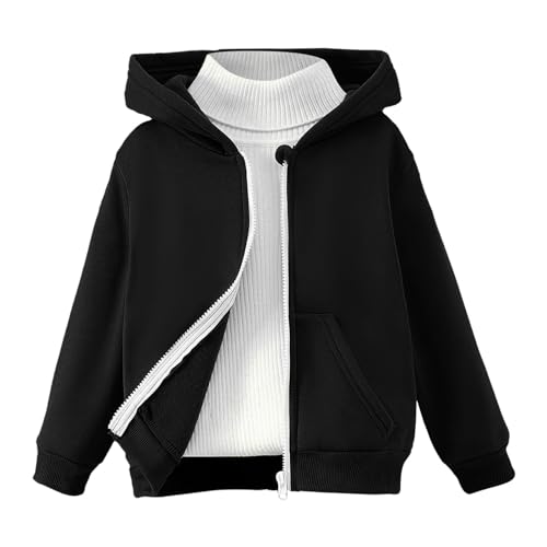 Windbreaker Kids Boys Autumn Winter Shirt Solid Long Sleeve Boys Hoodie Coat Clothes Outwear Winter (Black, 6-7 Years)