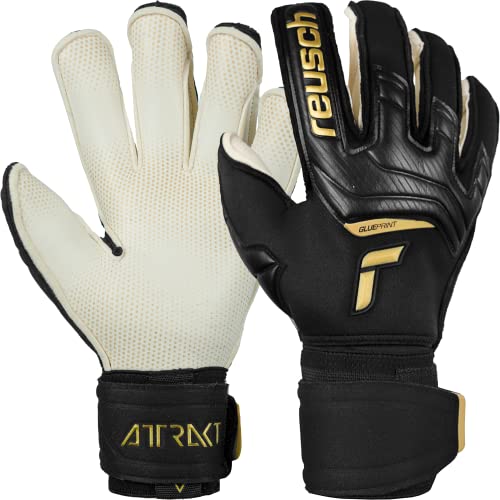 Reusch Attrakt Gold X Glueprint Ortho-Tec Goalkeeper Gloves, Black/Gold, Size 10