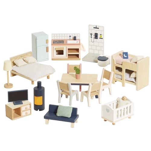 Le Toy Van - Wooden Dolls House Full Starter Furniture & Accessories Play Set For Dolls Houses , Dolls House Furniture Sets - Ages 3+