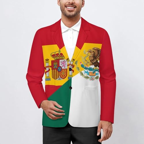 Flag of Spain and Mexico Men's Casual Blazers Slim Fit Sport Coats Blazer Two Buttons Suit Jacket for Work Party2