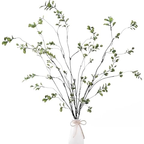 FUNORNAM 4Pcs Artificial Greenery Stems for Vase, 37" Tall Fake Ficus Fall Greenery Branches, Faux Silk Leaves Plants for Indoor Home Decor (Green) Cover