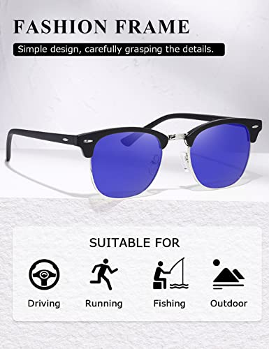 Image of AEVOGUE Polarized Semi Rimless Sunglasses for Men Women, Retro UV400 Sun Glasses for Driving Outdoor