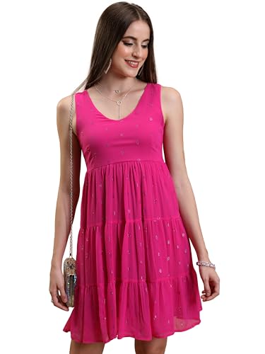 Image of Tokyo Talkies Women's Dresses for Women | Self Design | Tiered | Sleeveless | V-Neck | Shirt Dress