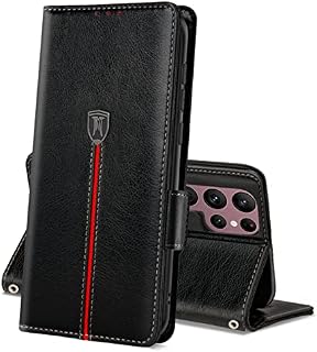 Samsung Galaxy S23 Ultra Case, Magnetic Leather Wallet Card Slots Galaxy S23 Ultra Phone Case, Flip Silicone TPU Protective Cover with Kickstand, Shockproof Case for Samsung S23 Ultra Black