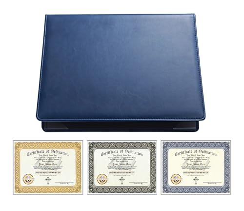 Certificate of Ordination - Customizable - 3 Copies + Leatherette Folder Included - Minister, Pastor, Deacon, Reverend, Prophet, etc.