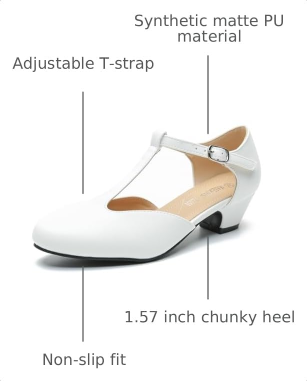 Image of MAIERNISI JESSI Women's T-Strap Mary Jane Pumps, Low Block Heel, Closed Toe, Buckle Ankle Strap