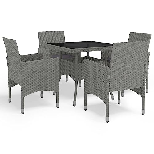 Holamys Juego de comedor de jardín de 5 piezas, color gris, cristal de ratán sintético, muebles de exterior para terraza y balcón, 4 sillas, mesa de comedor de 80 x 80 cm, resistente a la intemperie