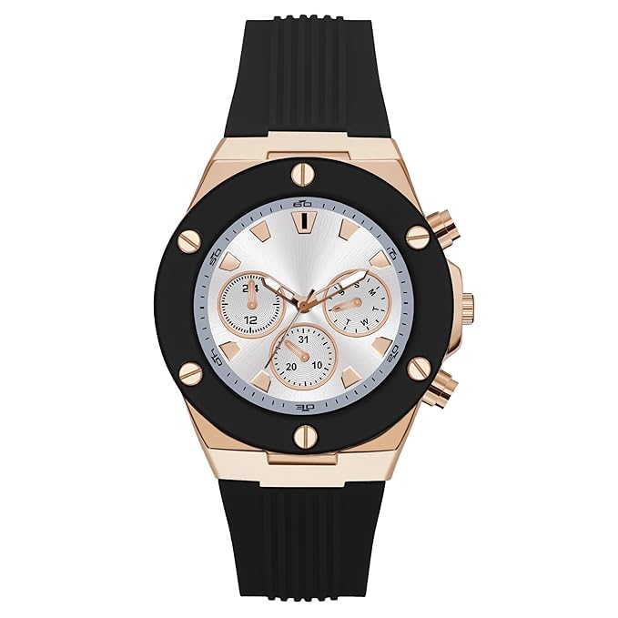 Mens Multi Function Analog Wrist Watch with Chronograph Style Sub Dials and Screw Detail Bezel Featuring Durable Flexible Silicone Strap and Secure Buckle Closure-picture-34