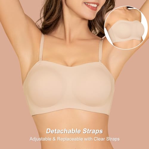 Image of Strapless Bras for Women - Wireless Seamless Tube Top Bra, Anti-Slip Lightly Padded Bandeau Bralette Skin S