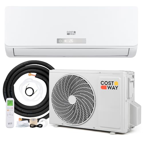 COSTWAY 9000 BTU Air Conditioner Wall Split 5 In 1 Air Cooler Heater Dehumidifier Air Purifier Fan with Heat Pump & Remote Control A++ Efficiency Inverter Installation Kit Included
