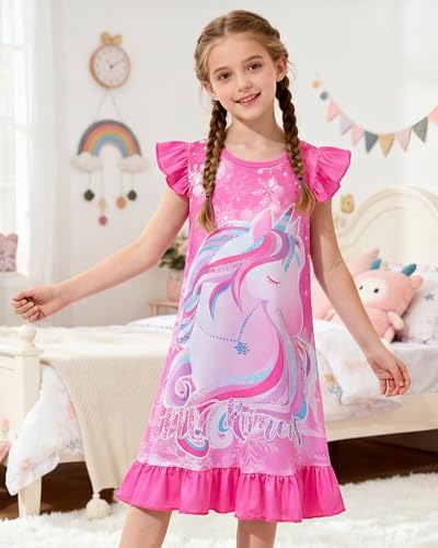 Image of Sylfairy Girls Nightgowns, Unicorn Nightgown Princess Pajama Dresses for Girls Sleepwear Nightie
