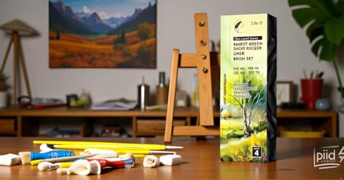 Image of Like it Short Liner Premium Series /Small Professional Miniature Paint Brushes Set of 4 Size 4 /0, 5 /0, 6 /0 and 7 /0 (Parrot Green Short Liner) Includes Brush Holder