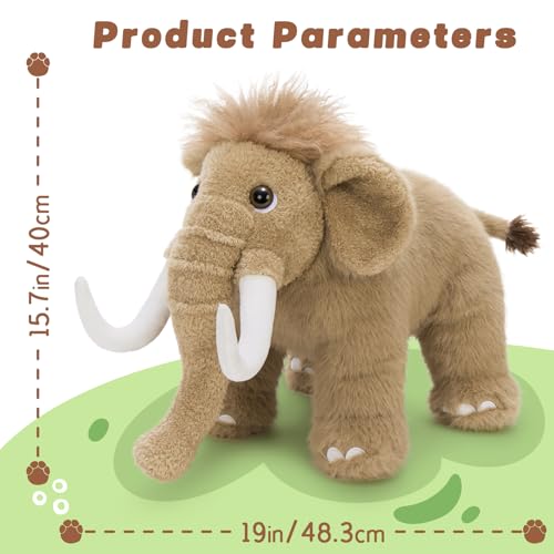 Image of BENINY Woolly Mammoth Plush Toy, Cute Soft Elephant Stuffed Animal for Boys Girls Kids, 16 inch Cuddly Christmas Birthday Gift for Ancient Animal Lover