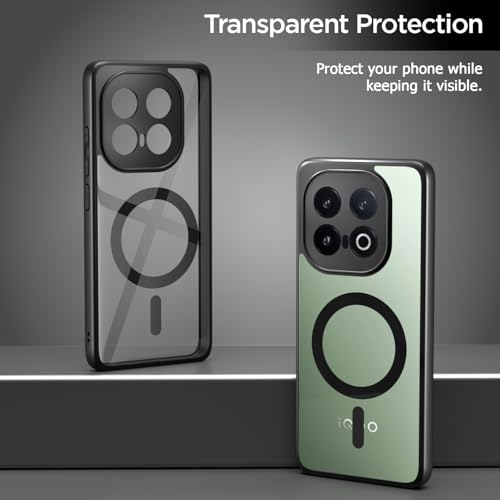 Image of Outlouders Back Cover for iQOO 13 5G Compatible with Mag-Safe | Shockproof Design | Hard Transparent Back Case (Black Mag-Safe)