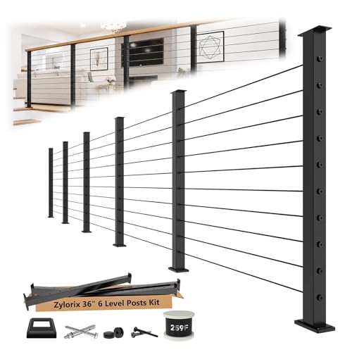 Zylorix 36" Modular 20-24FT Cable Railing Post Kit for Deck Surface Mount