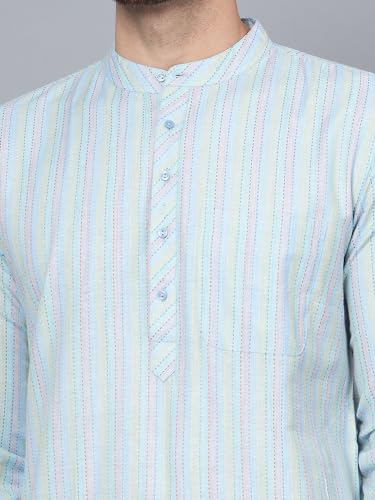 Image of LATEST CHIKAN Men's Cotton Regular Striped Knee Lenght Kurta Full Sleeves - Casual Ethnic Wear