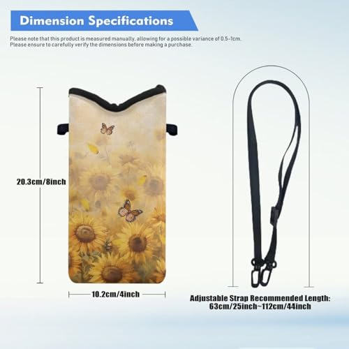 Image of Small Cross Body Bag for Woman Man Cell Phone Crossbody Purse Neoprene Travel Shoulder Handbags for Cellphone, Passport, Keys, Lipstick, Power Bank 8 x 4 inch, Sunflower Butterfly Yellow