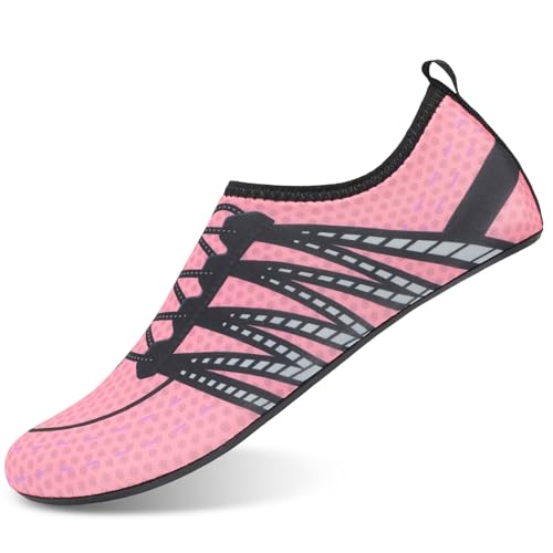 Mens Womens Water Shoes Quick Dry Barefoot Shoes Non-Slip Aqua Socks for Beach Swim Pink Black