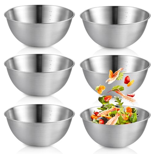 Lot de 6 bols mélangeurs en acier inoxydable - Saladiers en acier inoxydable - Rangement de pâtisserie - Empilables - Polyvalents - Passe au lave-vaisselle -...