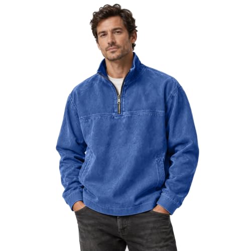 Denim Shirt Men Washed Retro Quarter Zip Pullover Top with Pockets - image 1