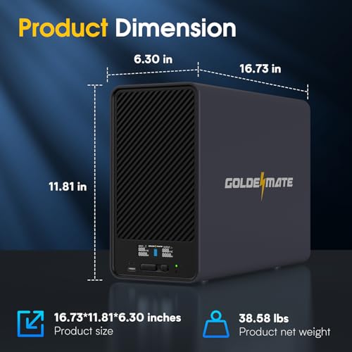 Image of GOLDENMATE 2000VA /1600W Lithium UPS Battery Backup and Surge Protector, Backup Battery Power Supply with LiFePO4 Batteries(460Wh), AVR, Line Interactive Sinewave UPS System, 8 Ports, LCD Screen, Gray