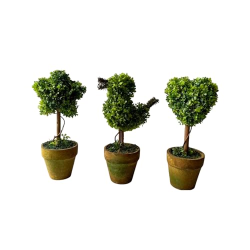 Small Artificial Plants 8.25' Plastic Fake Green Topiary Shrubs with Pot for Home D&eacute;cor &ndash; Set of...