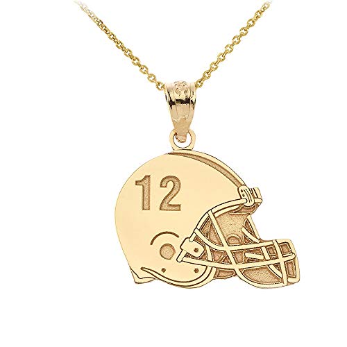 Sports Charms Certified 14K Yellow Gold Customized Football Helmet Necklace With Your Name And Number, 22" #TOP8