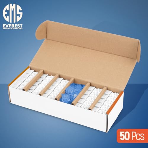 Image of Everest 90 Degree RJ45 Cat5e Keystone Jacks Slim Profile 50-Pack White | Compatible with 90 Angled Speed Termination Tool - easyJACK (B094WB91H3)