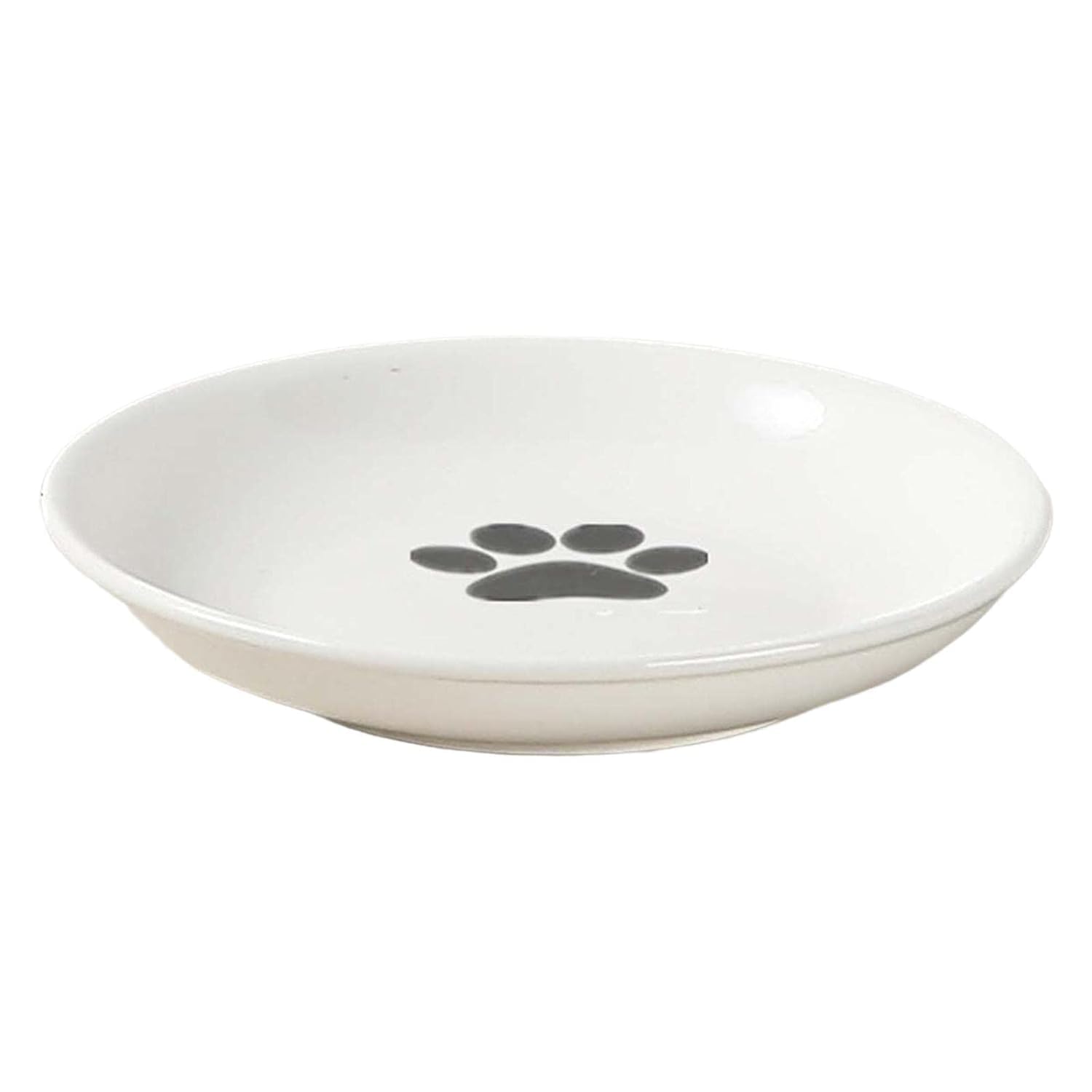 RADIONICS Pet Ceramic Bowl Without Elevated Feeder Paw Print Plate Iron and Ceramic Ideal for Cats and Small Dogs(Stand Not Included)