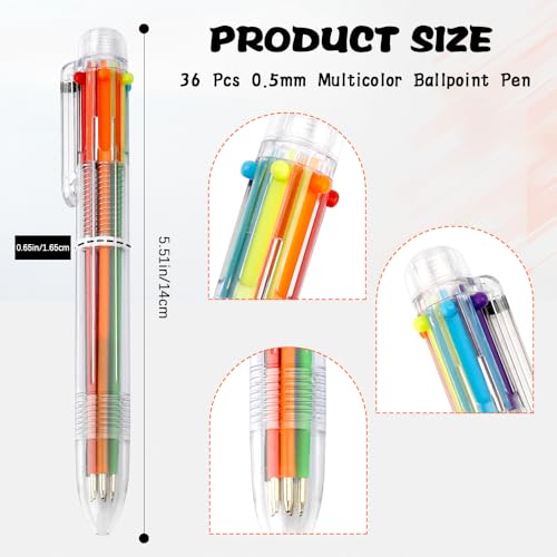 36 Pack 0.5mm 6-in-1 Multicolor Ballpoint Pens Kids Party Favors Birthday Cute Students Children Gift Retractable Colored Pens for School Office Supplies End of Year Gifts for Students Teacher