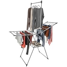 Home-Complete Clothes Drying Rack - 2-Level Laundry Drying Rack with 24 Drying Rails, Hanging Bar, and 2 Height-Adjustable Wings - Indoor/Outdoor Foldable Drying Rack Platinum