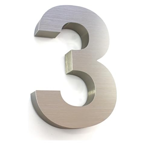 House numbers for outside - 3D 7inch House Number - Brushed Aluminium - Numeros Residenciales (Number 3) Cover