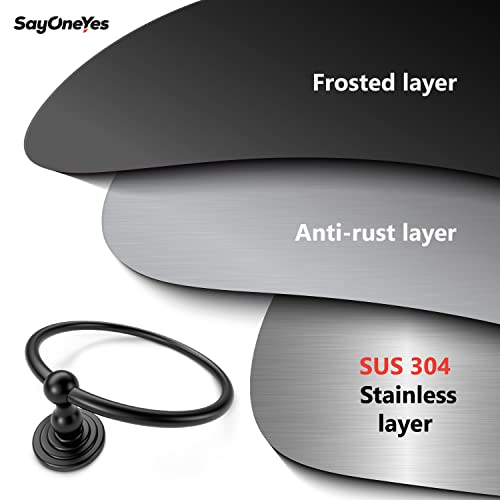 Sayoneyes Matte Black Towel Ring - Premium Quality Sus304 Stainless Steel Rust Proof Hand Towel Holder – Heavy Duty Round Towel Holder For Bathroom Wall Mounted #TOP1