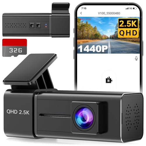 Dash Cam WiFi 2.5K Dashcam, E-YEEGER Front Dash Camera for Cars, Mini Dashcams with App, Night Vision, G-Sensor, Loop Recording, 24H Parking Mode, with 32G SD Card, Support 256GB Max