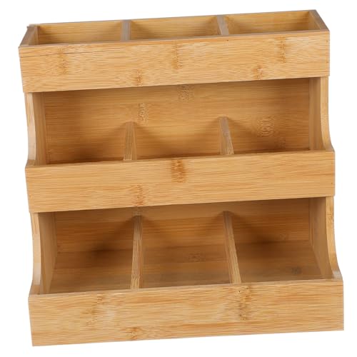 BAZEITFLOW Organizador de Bolsitas de Té y Café de Madera Caja Pequeña con Compartimentos para Azúcar y Snacks Soporte Resistente para Hogar y Oficina