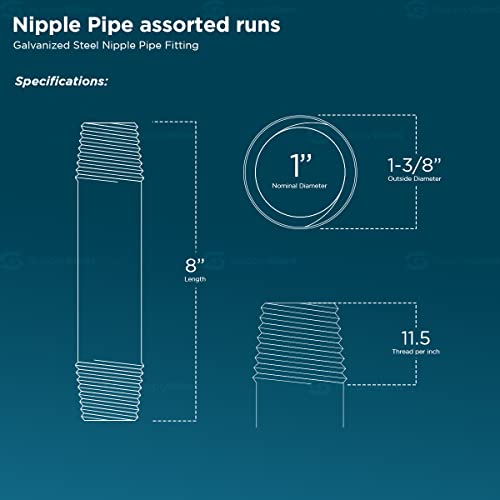 Supply Giant Oqhm1080 8" Long Galvanized Steel Nipple Pipe Fitting With 1" Nominal Size Diameter, 1 In. X 8 #TOP1