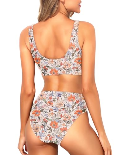 Image of Sporty Bikini Set Two Piece High Waisted Swimsuit Athletic Bathing Suit | Sporty,High Waisted Bottom,U-back,Removable Cups,Athletic,Quick Dry
