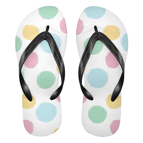 Sinestour Dot White Pink Flip Flops for Beach Thong Sandals Anti-slip Lightweight Beach Slippers for Summer Swim Travel
