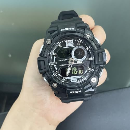 Image of PASNEW Boys' Watches - Dual Display, Large Dial Sport Watch, Black Outdoor Watch for Boys & Teens - Waterproof