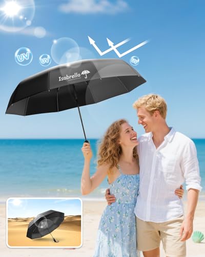 Image of ISABRELLA Umbrella for Women - 10-Rib Folding Umbrella with UV Protection, Black Coating, Wind & Rain Resistant, Safe Close Design, Durable, Lightweight, and Compact for Travel