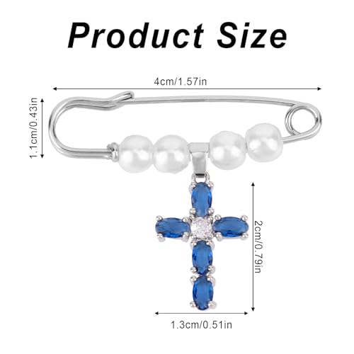 Blue Cross Charm Brooch, Christian Wedding Bridal Bouquet Charm Elegant Bridal Shower Gift Bride Pendant from Mom Sister Friend Pin Securely Attaches to Bouquet, Garter, Dress2